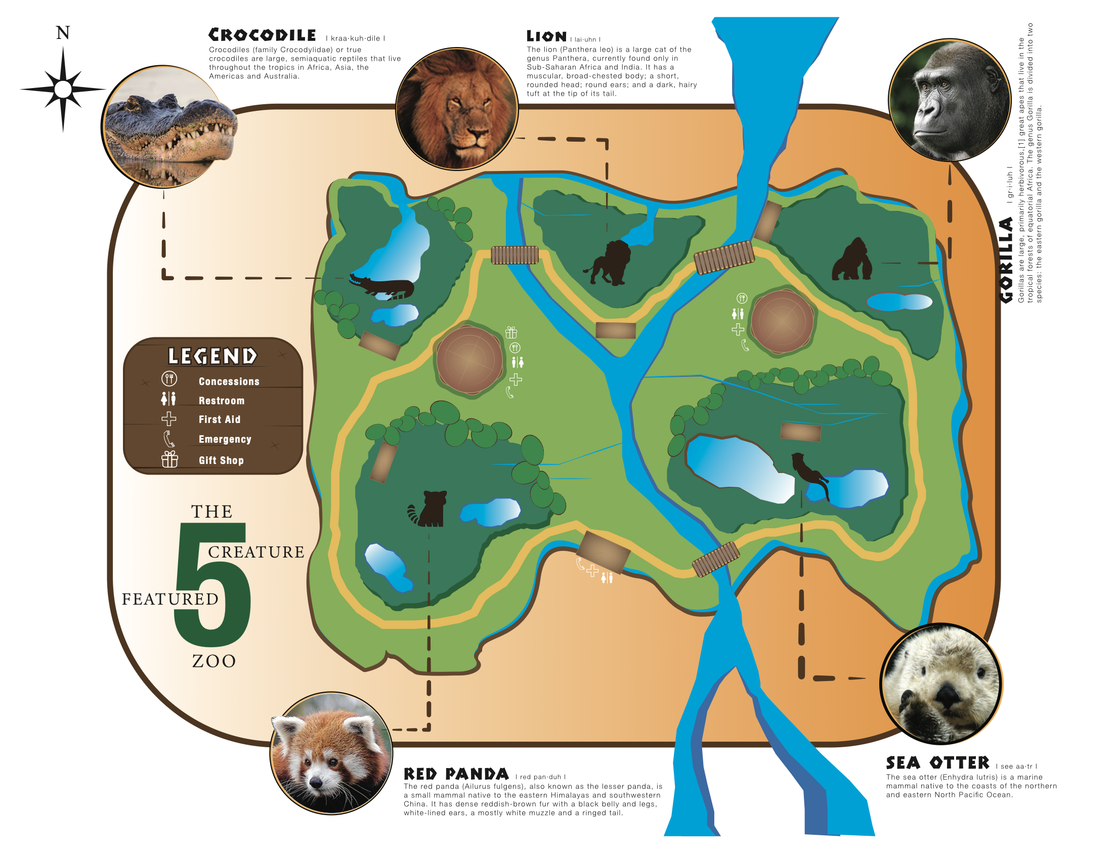 A zoo map I illustrated for a class assignment